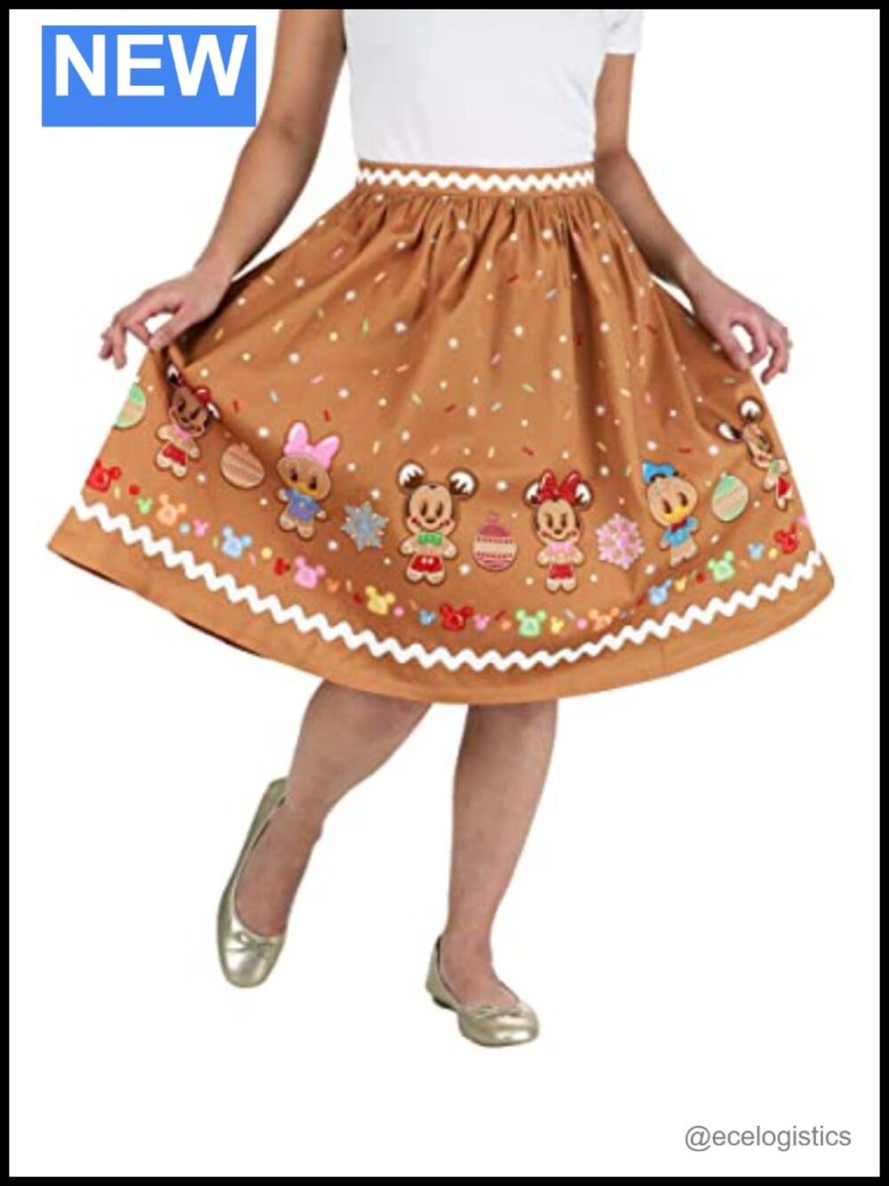 Gingerbread Friends High Rise Knee-Length Cotton Skirt